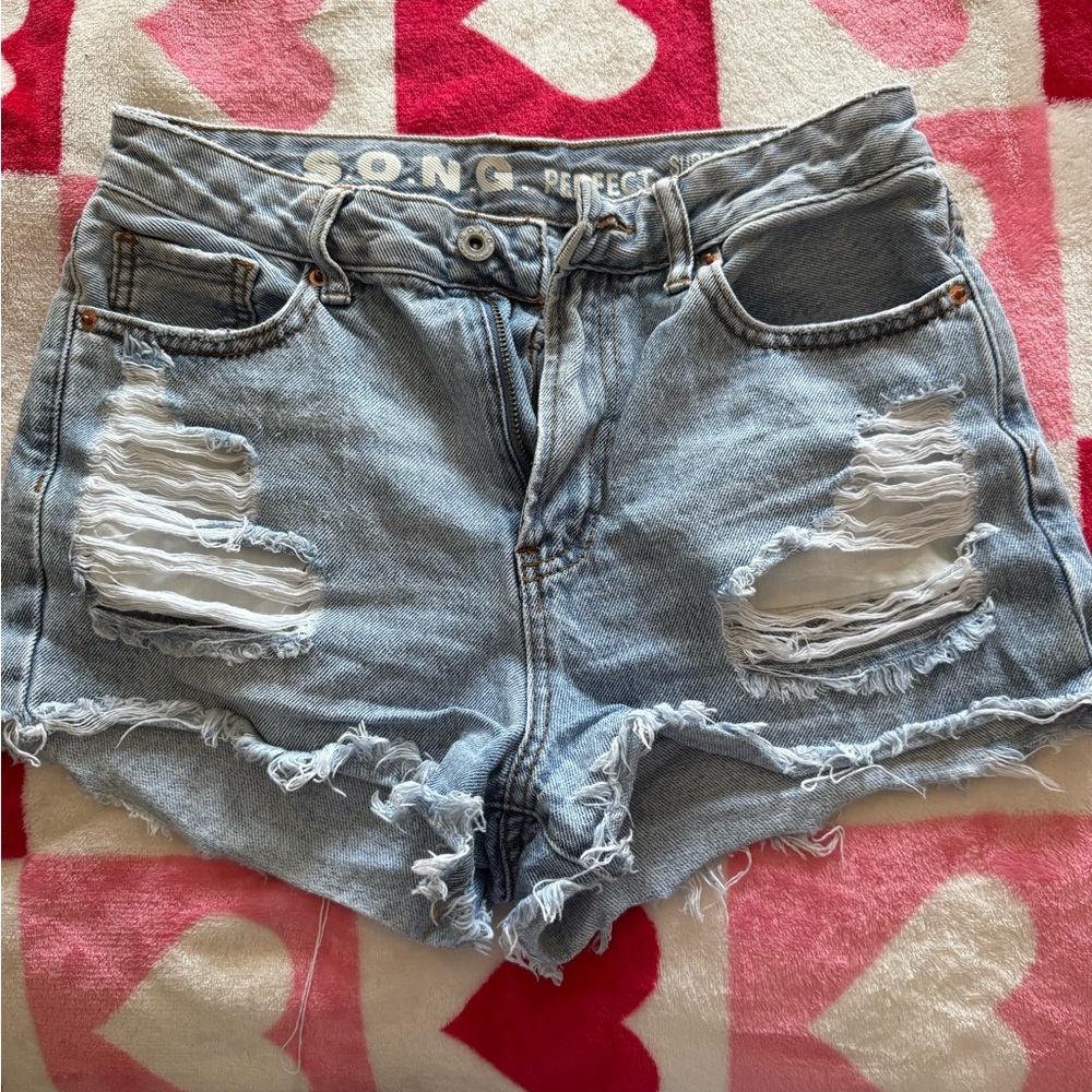 Women's Distressed Denim Shorts - Light Blue